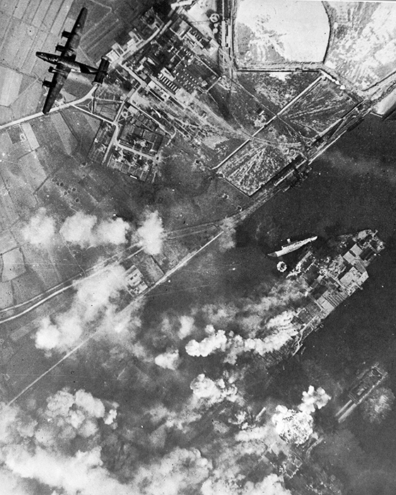 The Monfalcone Shipyards take a pounding from B-24s