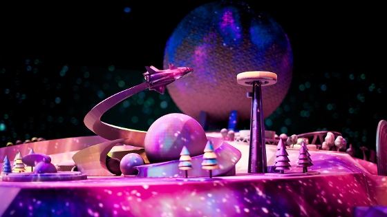 Colorful projection mapping on a model of Mission Space from a recent trip to Walt Disney World.